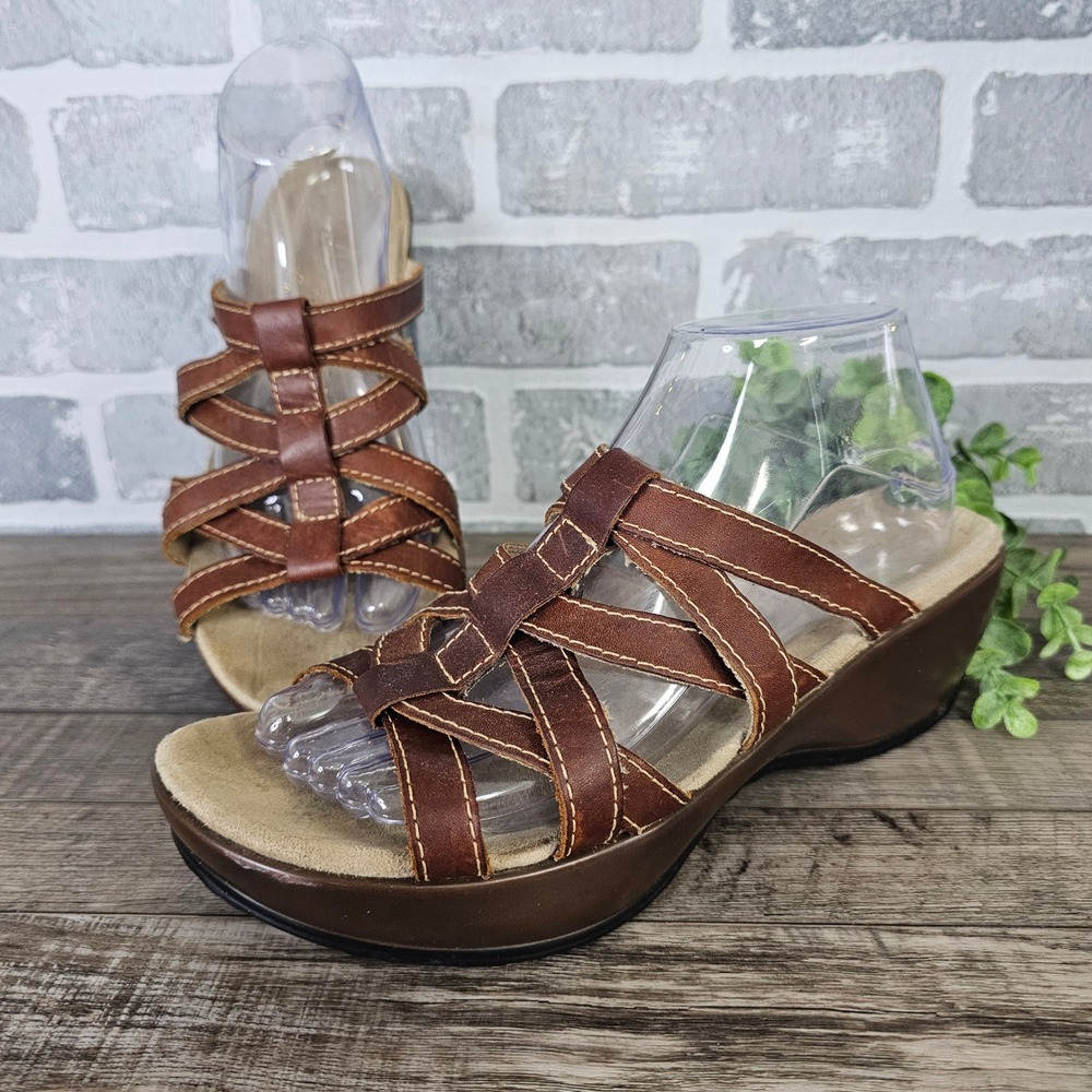 Eastland Brown Leather Multi Strap Wedge Sandals Women's 9M Comfort‎